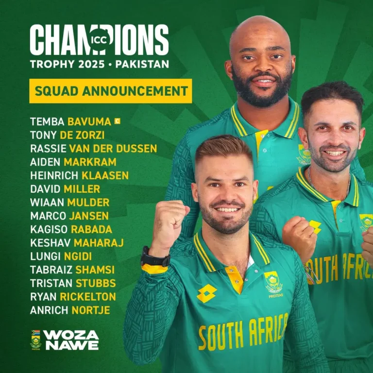 South Africa Squad for champion trophy 2025